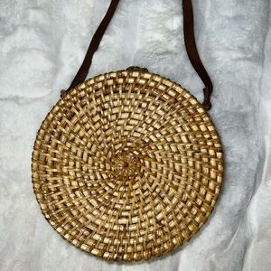 Steve Madden woven straw crossbody bag with leather strap